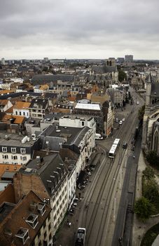 View of Ghent from the height, detail of Belgium, tourism