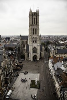 View of Ghent from the height, detail of Belgium, tourism