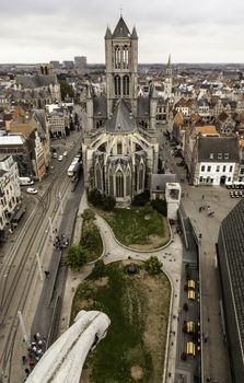 View of Ghent from the height, detail of Belgium, tourism