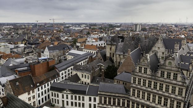 View of Ghent from the height, detail of Belgium, tourism