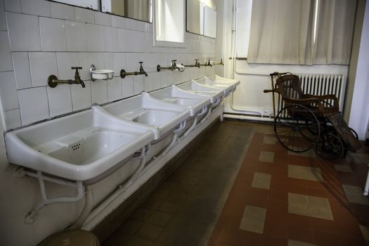 Old ceramic basin, cleaning and toilet detail