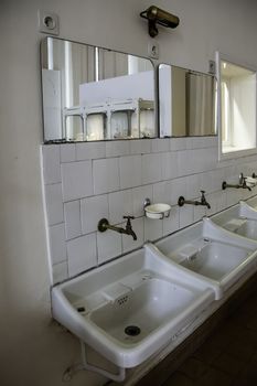 Old ceramic basin, cleaning and toilet detail