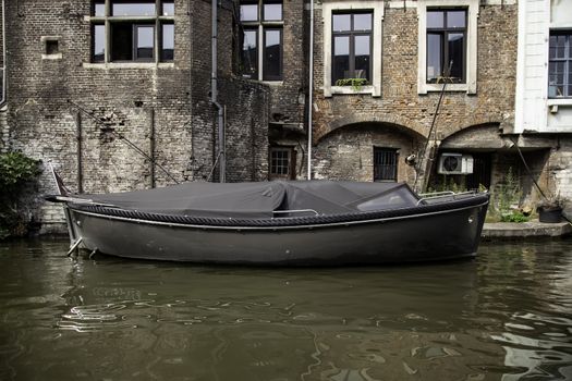 Boat in the city of Ghent, detail sightseeing boat, city tour through the canals