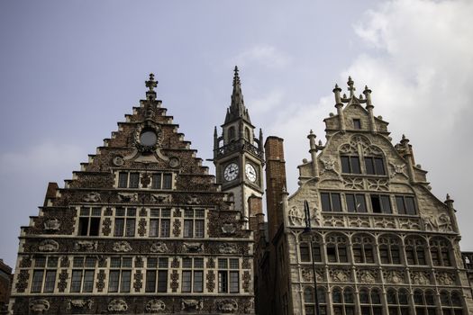 House typical of bruges, detail of medieval houses, tourism in Belgium, Europe