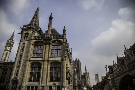 House typical of bruges, detail of medieval houses, tourism in Belgium, Europe