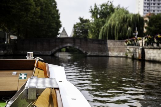 Boat in the city of Ghent, detail sightseeing boat, city tour through the canals