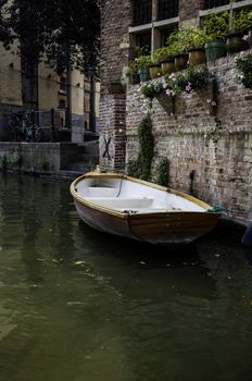 Boat in the city of Ghent, detail sightseeing boat, city tour through the canals