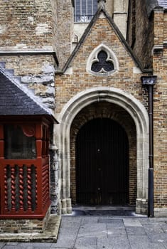 House typical of bruges, detail of medieval houses, tourism in Belgium, Europe