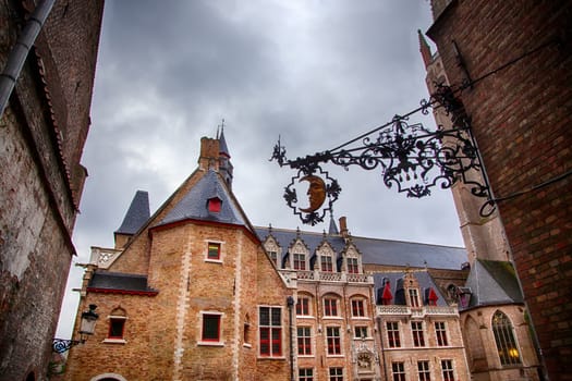 House typical of bruges, detail of medieval houses, tourism in Belgium, Europe