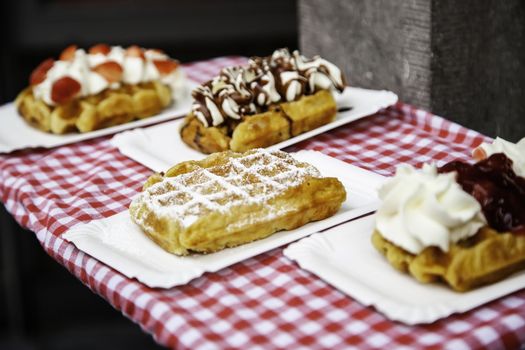 Typical waffles Belgian artisans, artisan dessert detail