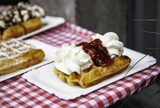 Typical waffles Belgian artisans, artisan dessert detail