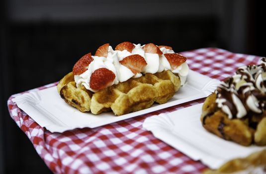 Typical waffles Belgian artisans, artisan dessert detail