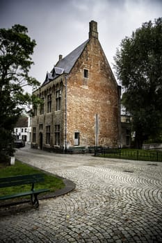 House typical of bruges, detail of medieval houses, tourism in Belgium, Europe