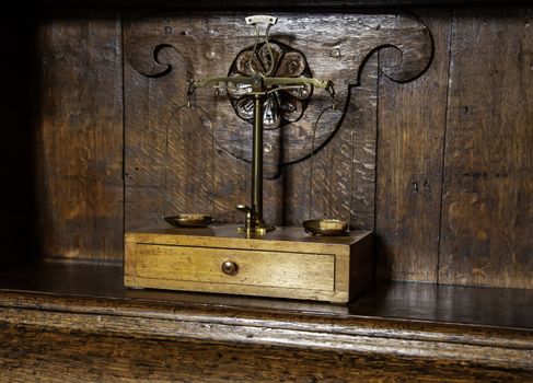 Antique balance of pharmacy, detail of antiquity and history