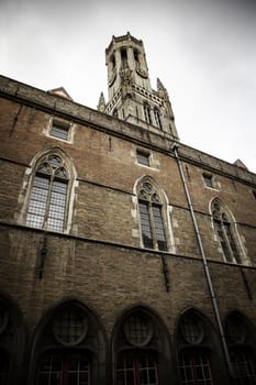 House typical of bruges, detail of medieval houses, tourism in Belgium, Europe