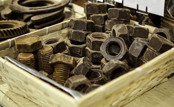 Typical Belgian artisan chocolate, typical product detail, Belgian food in Europe