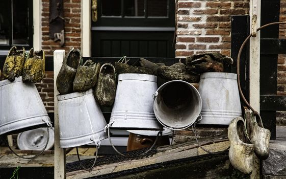 Dutch wooden clogs, wooden shoe detail