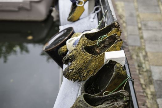 Dutch wooden clogs, wooden shoe detail