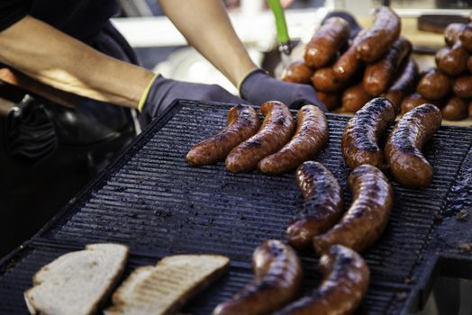 Grilled red chorizo, roasted meat detail