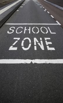 School sign on the asphalt, information traffic sign
