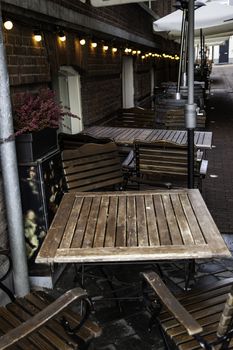 Terrace in amsterdam, detail of tables and chairs in the city