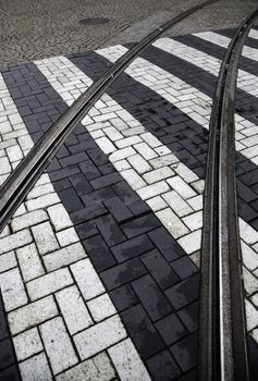 Tram rails in the city, transportation detail