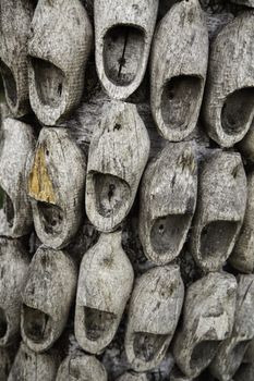 Traditional Dutch wooden clogs, traditional shoe detail