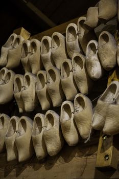Traditional Dutch wooden clogs, traditional shoe detail