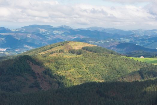 Vizcaya mountain and valley landscape in oiz mount, Basque country, Spain.