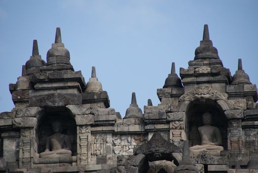 Majestic Borobudur Temple with a clear blue skies