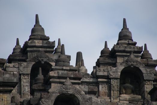 Majestic Borobudur Temple with a clear blue skies