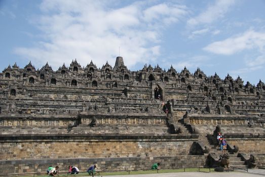 Majestic Borobudur Temple with a clear blue skies