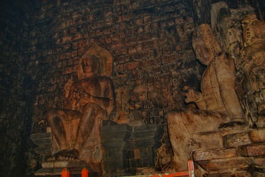 Inside the historical complex of Mendut Temple in Indonesia