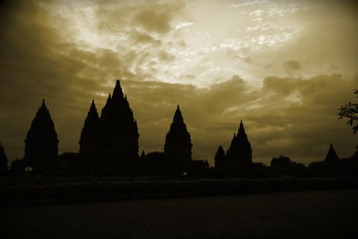 Beautiful silhouette of Prambanan Historical Complex