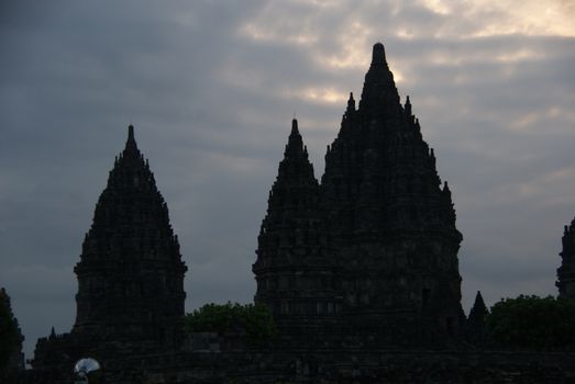 Beautiful silhouette of Prambanan Historical Complex