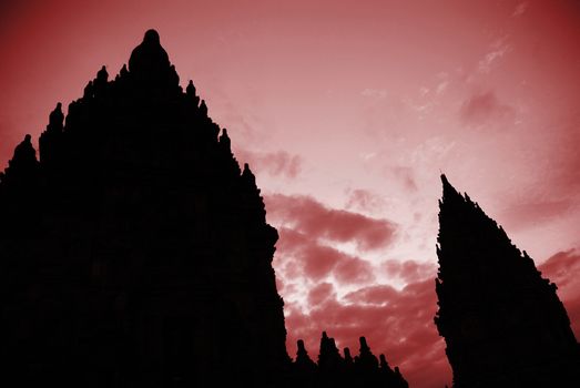 Beautiful silhouette of Prambanan Historical Complex