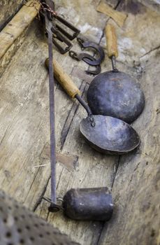 Antique kitchen tools, detail of cooking objects
