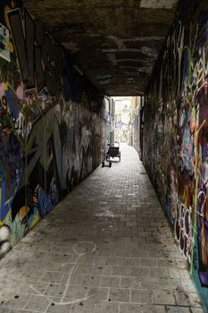 Street of graffiti in the city of Ghent, urban art detail