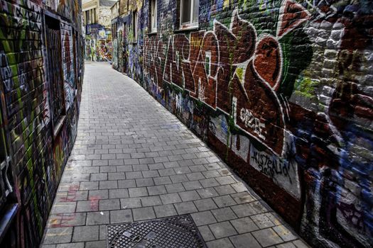 Street of graffiti in the city of Ghent, urban art detail
