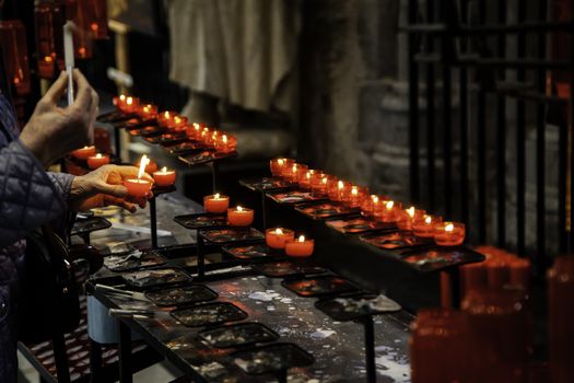 Wax candles in a church, belief and faith, religion
