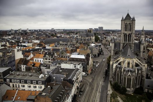 View of Ghent from the height, detail of Belgium, tourism