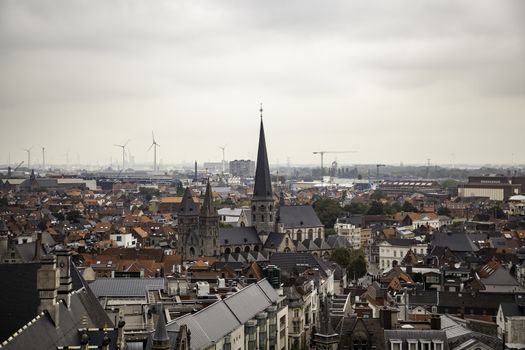 View of Ghent from the height, detail of Belgium, tourism