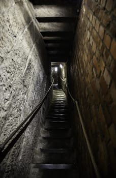 Old stone staircase, detail of medieval steps, history
