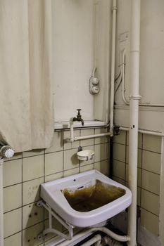 Old ceramic basin, cleaning and toilet detail