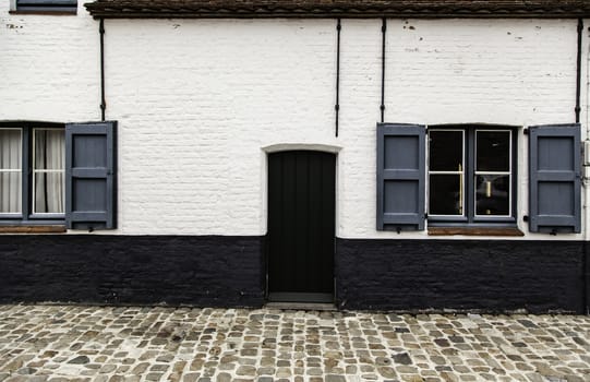 House typical of bruges, detail of medieval houses, tourism in Belgium, Europe