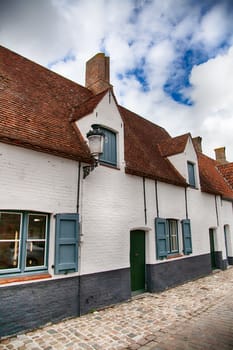 House typical of bruges, detail of medieval houses, tourism in Belgium, Europe