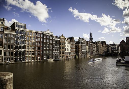 Houses in Amsterdam, detail of Dutch city, tourism