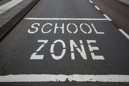 School sign on the asphalt, information traffic sign
