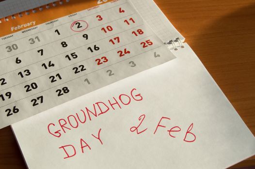 Groundhog day February calendar, Notepad with date 2 Feb.