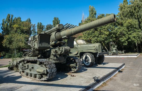 Odessa, Ukraine - 09.18.2018. Memorial of the heroic defense of Odessa in a sunny summer day. Coastal artillery no. 411